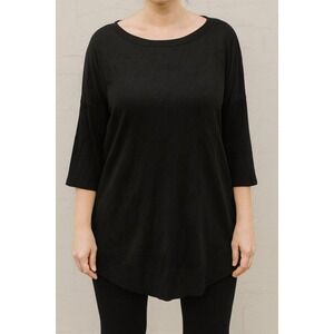 LOFT Black Tunic Top Knit Sweater 3/4 Sleeve Pullover Women's Size Small‎